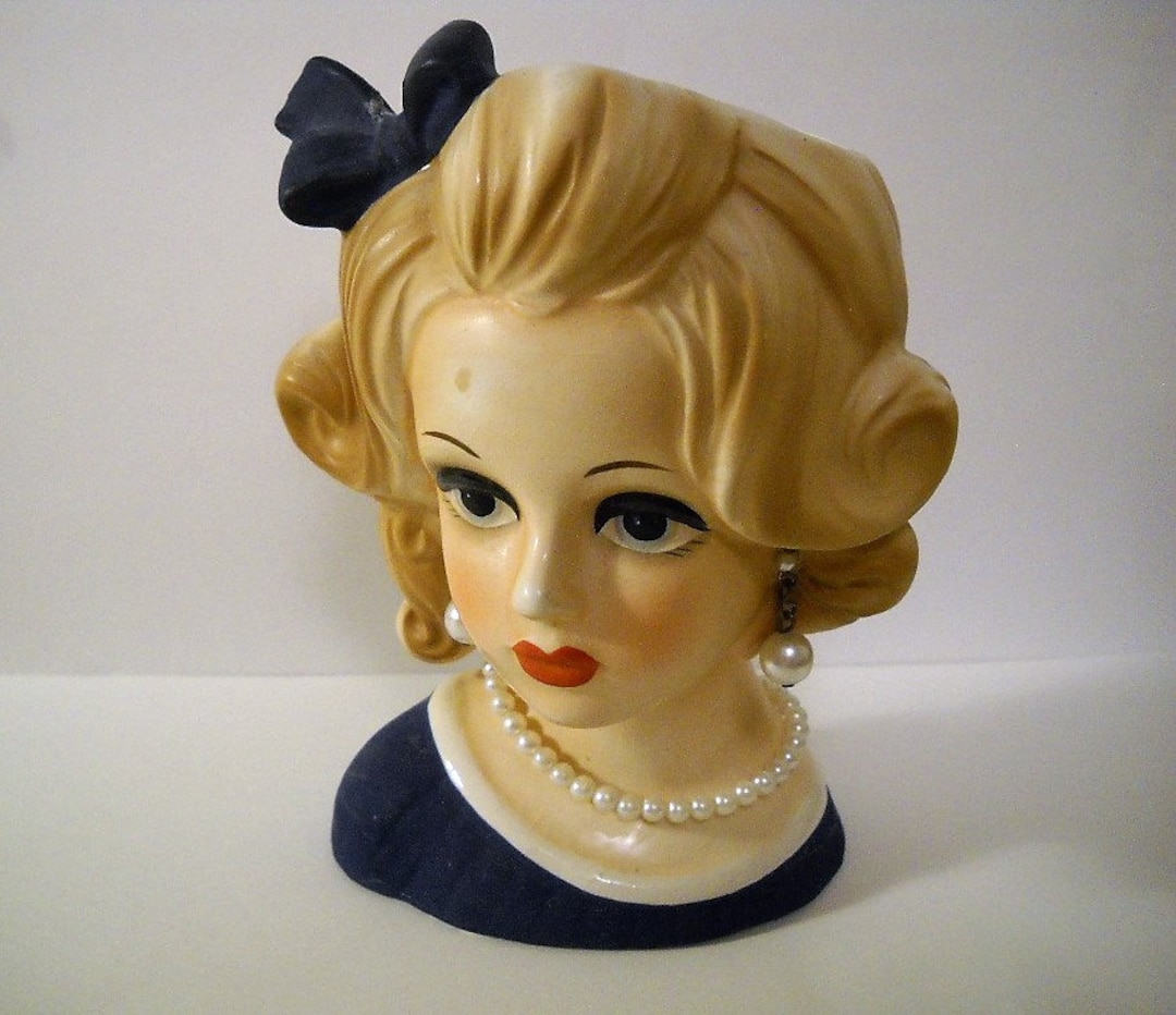 Vintage Napcoware 1960's Lady Teen Head Vase W/bow Pearl Necklace Earrings Japan Etsy