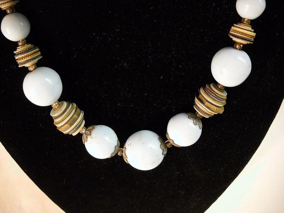 Vintage Powder Blue Stone Necklace Choker Metal I… - image 3