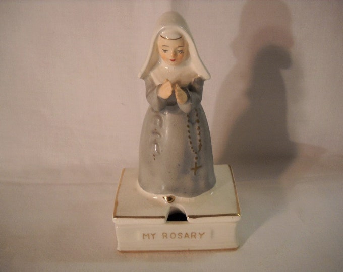 Vintg Japan Catholic Nun Figurine Rosary Bead Holder Plus Etsy