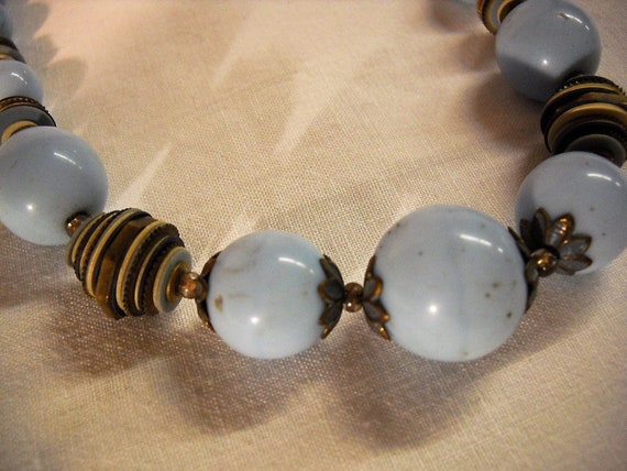 Vintage Powder Blue Stone Necklace Choker Metal I… - image 5