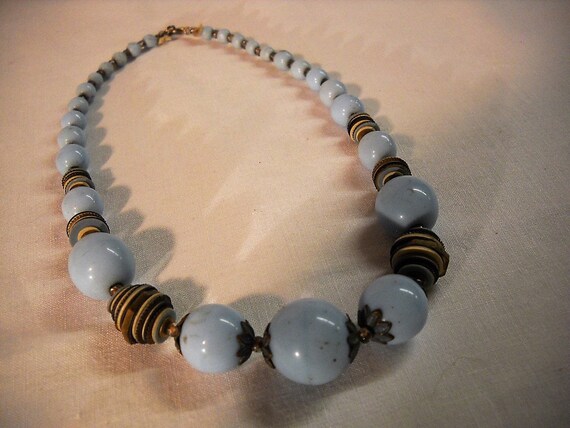 Vintage Powder Blue Stone Necklace Choker Metal I… - image 1