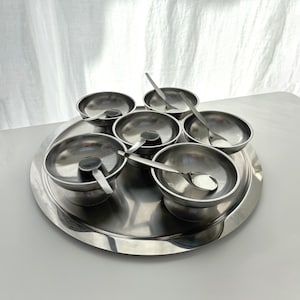 6 coupes à glace et cuillères en acier inoxydable, Français, bol Inox