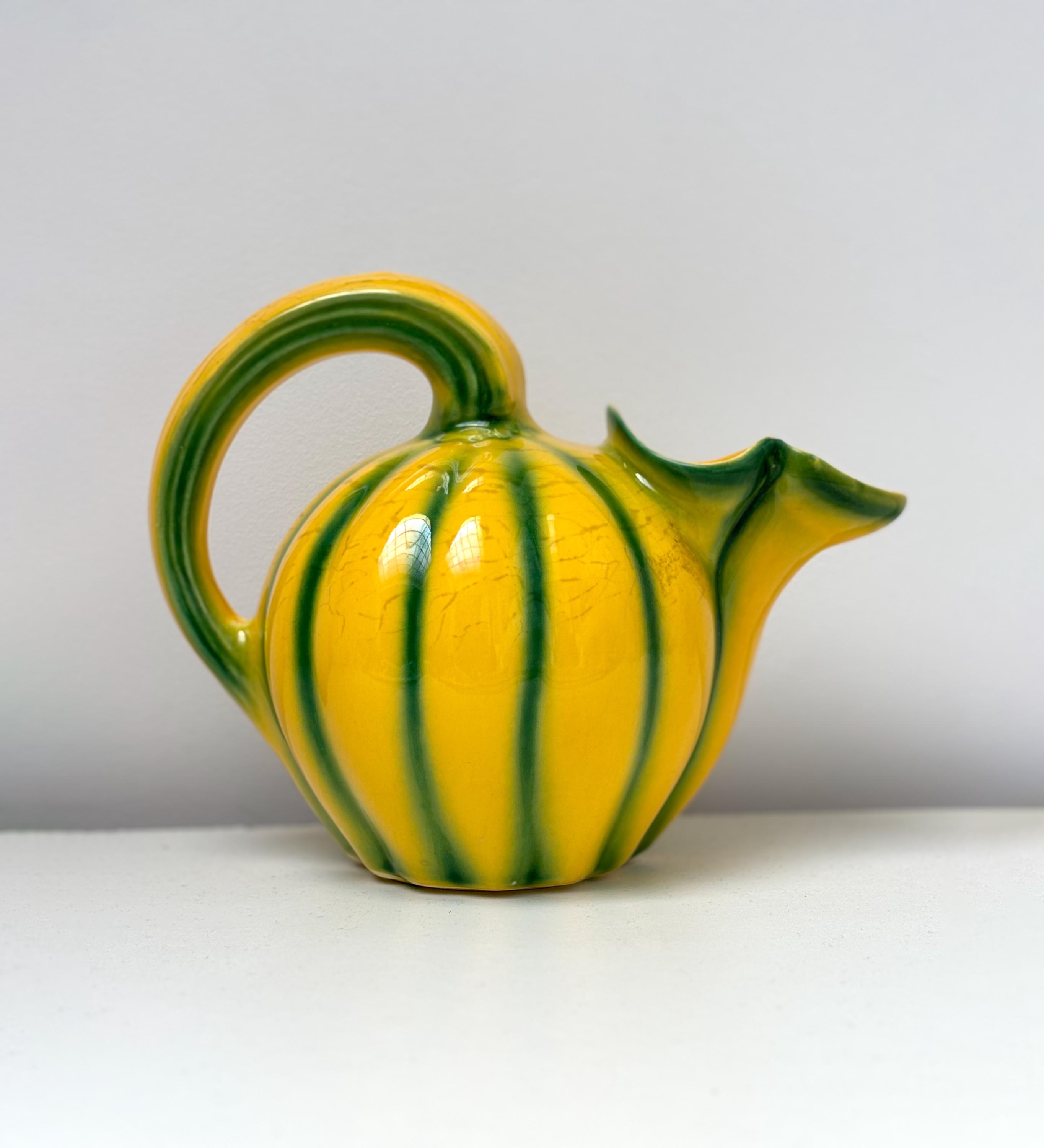 Vintage Longchamp France Jug - Majolica Slip From the 50s - Melon