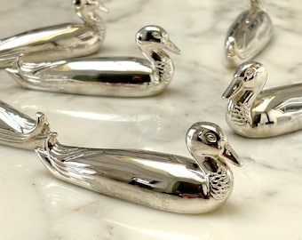 Set of 6 shiny silver metal duck knife rests, elegant table decoration, refined accessories