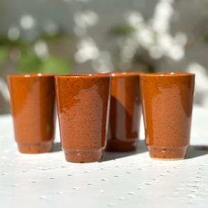 Set of 4 Digoin stoneware mugs, artisanal pottery, handmade, antique interior decor, shabby chic, natural and raw touch, antique stoneware