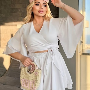Ruffle Sleeve Blouse – Soft Summer Top Plus Size – Lightweight Silk Style Shirt – Elegant Loose Fit Top for Women