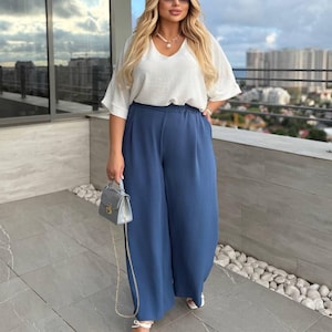 Wide Leg Crepe Palazzo Pants: Flowy Summer Trousers