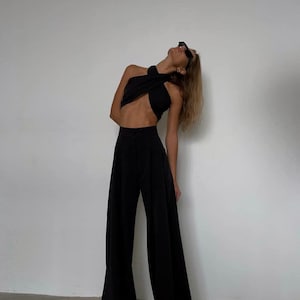 Trendige Palazzohose für Frauen | Elegante Hose mit weitem Beinschnitt | Handarbeit | Lässig & Schick | Geschenk für Frauen | Muttertag