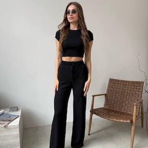 Cotton Palazzo Pants Women | Wide Leg Lounge Trousers | Summer Travel Outfit | Casual Boho Pants | High Waist Beach Pants