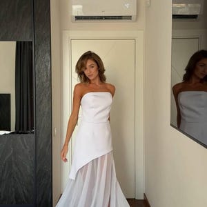 Elegant Women’s Two Piece Set | Black or White Suit with Mesh Detail | Long Skirt and Top | Formal or Evening Outfit S-M, M-L
