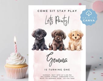 Let's Pawty Birthday Invitation, Editable Dog Theme Invite, Digital Download , Printable Puppy Party Celebration, golden retreiver, SPP02