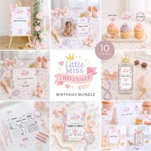 Little Miss Threenager Birthday Bundle, Editalbe Third Invitation, Threenager era Decor,  Digital, GIRL01