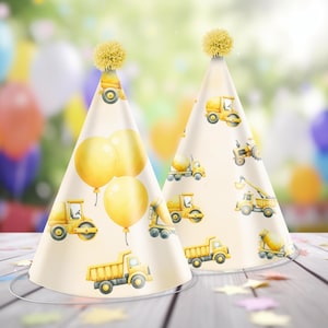 Construction Party Birthday Hat, Printable Template, Digital Download, Kids Birthday Party Decor, Decoration, dumptruck, crane,  SPP01