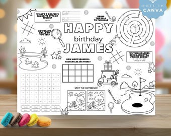 Golf Birthday Coloring Page, Printable Activity Sheet, Fun Golfing Party Game, Digital Download for Kids, Editable template, Fun , SPP30
