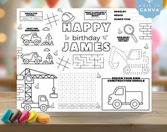 Construction Birthday Party Activities, Fun Printable Coloring Sheets & Kids Games, Themed Decor for Celebrations,Fun Games, Canva, CONST