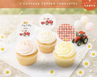 Farm Theme Cupcake Toppers, Barnyard Birthday Decorations, Animal Party Supplies, VEH02