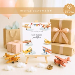 Time Two Takeoff Birthday custom Sign, Vintage airplanes,  Party Decor, second birthday, VEH03