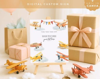 Time Two Takeoff Birthday custom Sign, Vintage airplanes,  Party Decor, second birthday, VEH03