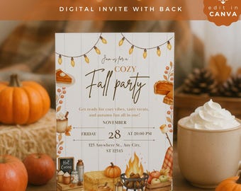 All Things Fall Invitation, Digital Editable Template for Autumn Harvest Party, Neighborhood Celebration Invite, FALL01