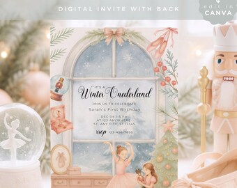Winter ONEderland Invitation, Nutcracker Birthday Invite, Editable Template for Girl's Christmas Party Ballet Dancer, CHR03