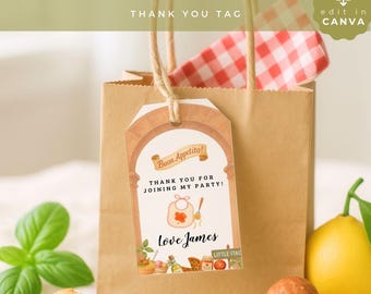Our Little Meatball 1st Birthday thank you tag, Holy Cannoli Editable Italian Theme, Digital Download, Customizable, COU01