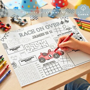 First Lap Around the Track Race Car Party Games, 1st Birthday Activity Sheet, Printable Template, VEH06