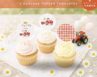 Farm Theme Cupcake Toppers, Barnyard Birthday Decorations, Animal Party Supplies, VEH02