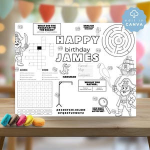 Pirate Party Activity, Fun Printable Games for Kids, Treasure Hunt Ideas, Birthday Party Activities, placemat, Canva Digital Download, SPP24