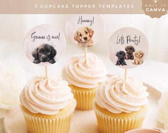 Adornos para cupcakes de cumpleaños Lets Pawty, artículos personalizados para fiestas de cachorros, elegantes decoraciones de cumpleaños para perros para todas las ocasiones, PAW
