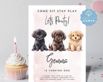 Let's Pawty Birthday Invitation, Editable Dog Theme Invite, Digital Download , Printable Puppy Party Celebration, golden retreiver, SPP02