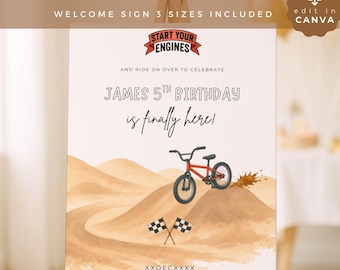 Dirt Bike fast and five Birthday Signs, Custom Printable Decor for Kids, Fun Party Decorations, VEH01