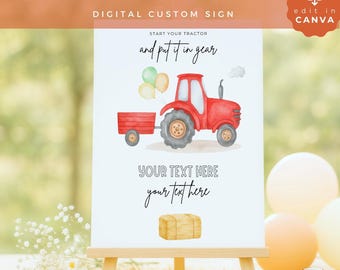 Individuell gestaltbares Traktor-Geburtstagsschild, personalisierbare Bauernhof-Partydeko, digitaler Download für Kindergeburtstage, VEH02