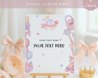 Threenager Custom Birthday Welcome Sign, Editable 3rd  Party Supplies, GIRL01
