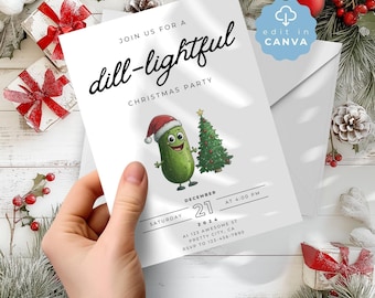 Invito di Natale con sottaceti all'aneto, auguri di Natale divertenti, invito di Natale modificabile, modificabile in Canva, download immediato, SPP07