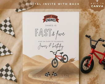 5th Birthday Invitation, Dirt Bike Party, Printable Invite for Boys, Motocross Theme, Digital Download, VEH01