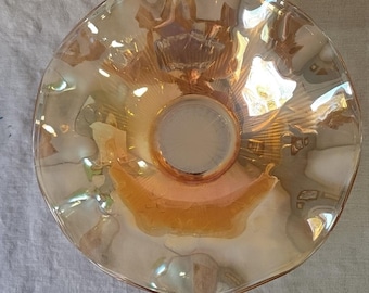 Vintage Peach Carnival Glass Ruffled Bowl – Iridescent Centerpiece, Cottage Farmhouse Decor