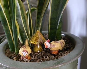 Figura de seta de cerámica vintage para jardín de hadas, decoración de plantas estilo cottagecore