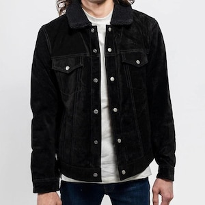 Black suede leather Jacket for men handmade with premium quality suede leather