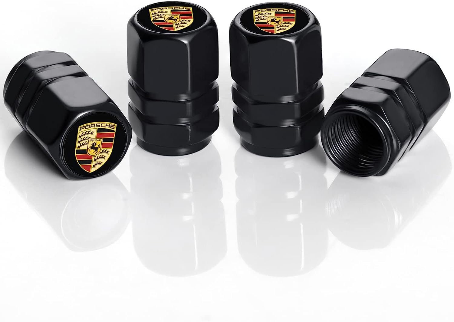 Set Of 4 Premium Metal Tyre Valve Dust Caps – Fits All Porsche Models (Black Metallic Finish)