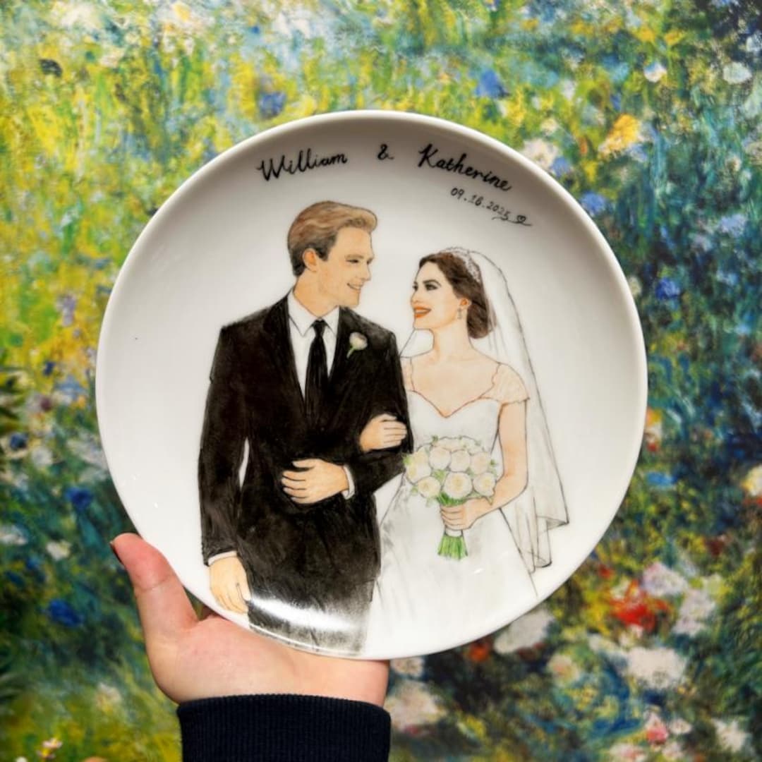 Custom Hand-painted Wedding Plate – Personalized Couple Portrait Gift ...