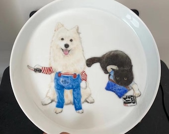 Custom Hand-Painted Pet Plate - Personalized Portrait Dish - Unique Pet Lover Gift - Ceramic Dinnerware - Memorial Pet Keepsake