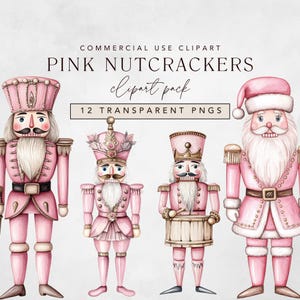 Rosa Nussknacker Clipart in Pastell Aquarell, digitaler Download Png für Weihnachtskarten oder Urlaub Digitales Basteln, Rosa Santa Nussknacker