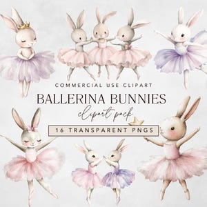 Aquarell Hase Ballerina Clipart, Hase Tanzen in rosa Tutu + Ballettschuhe png, Digital Download, Mädchen Kinderzimmer oder Baby Shower Clip Art
