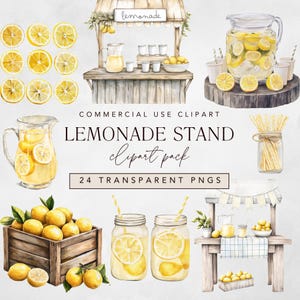 Limonade Stand Clipart, Aquarell Obst + Zitrus Clip Art, Sommer Drink png für Zitrone Brautdusche Party, kommerzielle Nutzung, digitaler Download