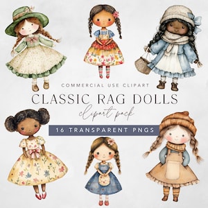 Rag Doll Clipart for Scrapbook and Digital Crafting, Instant Download png Clip Art Graphics w/ Commercial Use, Vintage Doll for All Seasons