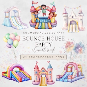 Clipart di Bounce House, acquerello di Bounce House png per la festa estiva, il blocco e la festa di compleanno per bambini per uso commerciale, download digitale