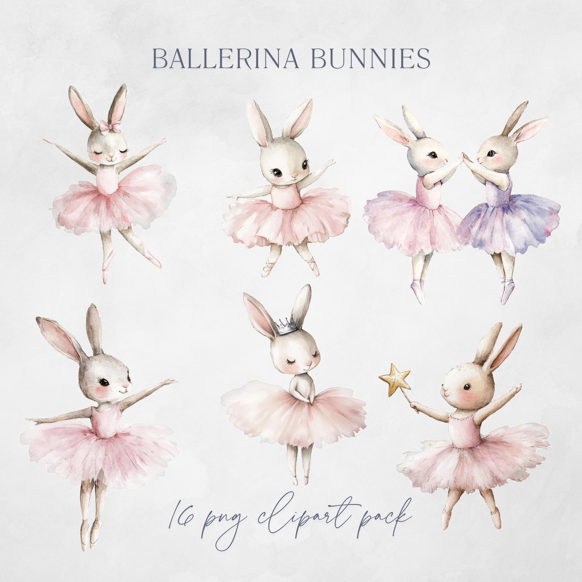 Watercolor Bunny Ballerina Clipart, Bunnies Dance in Pink Tutu + Ballet ...