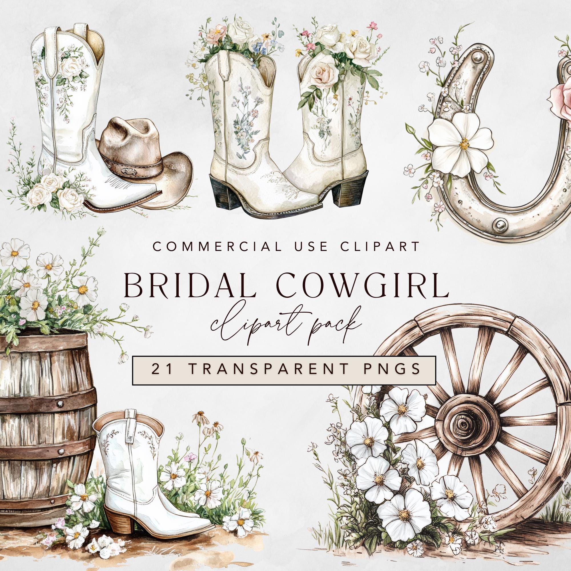 Bridal Cowgirl Clipart W/ Cowgirl Boots, Floral Horseshoe, Hat in  Watercolor, Western Coast Cowgirl Bachelorette Png Pack Digital Download -  Etsy, image size:2000x2000