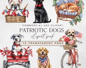 Vaterländischer Hund Clipart: Aquarell 4th of Jul PNG (Digital Download)