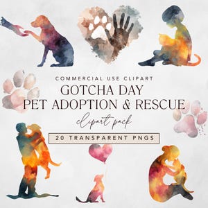Gotcha Day Clipart für Haustier Adoption Erinnerung behalten, neue Haustiere Eltern Geschenke + Haustiere Rettung, Hund und Katze Adoption Zertifikat Kunst, Pfotenabdruck png